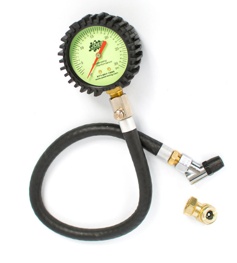 Tire Pressure Gauge, Glow in the Dark, 0-30 psi, Analog, 2-1/2 in Diameter, White Face, 1 lb Increments, Each
