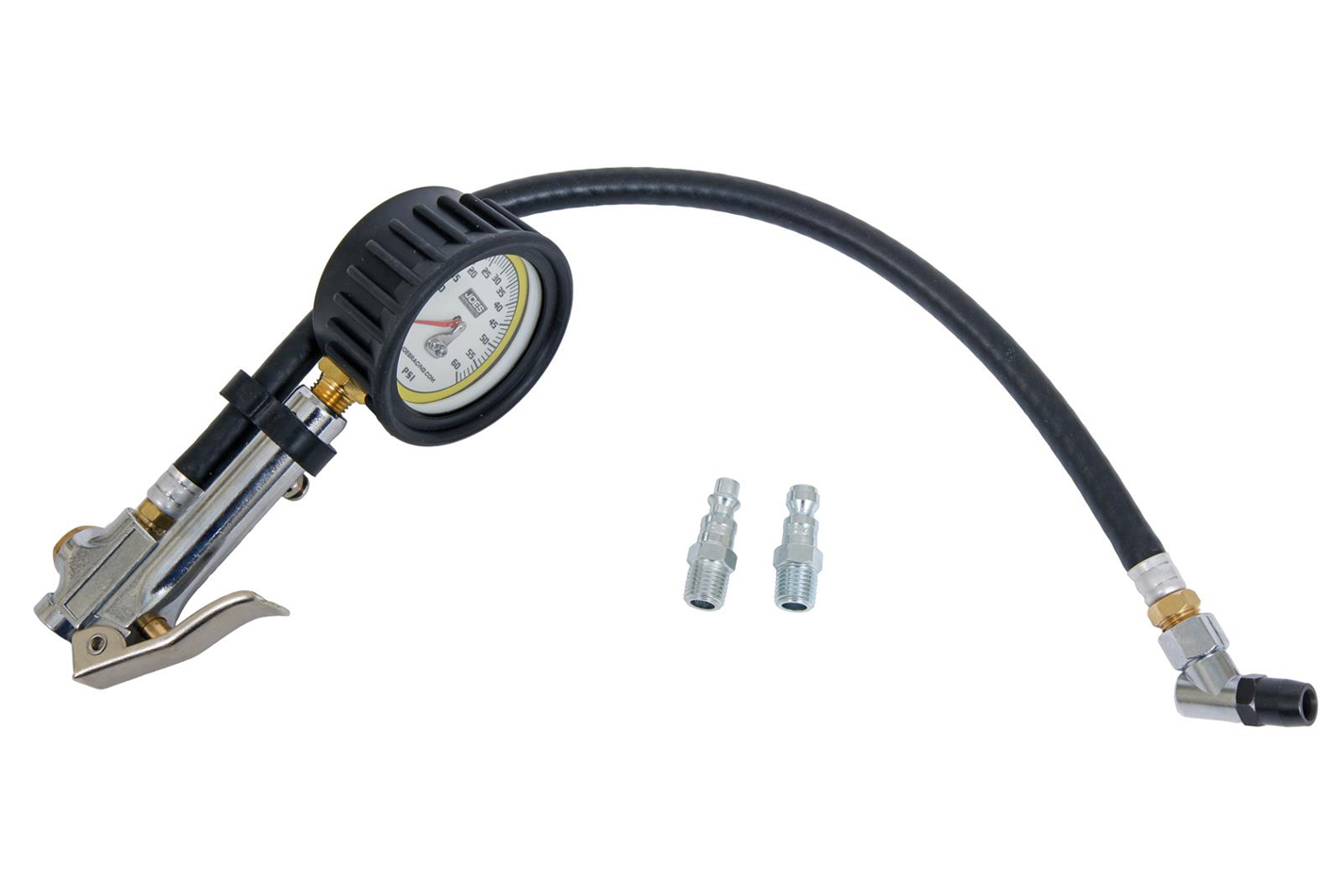 Tire Inflator and Gauge, Quick Fill, 0-60 psi, Analog, Glow in the Dark, 2-1/2 in Diameter, White Face, Fittings Included, Each
