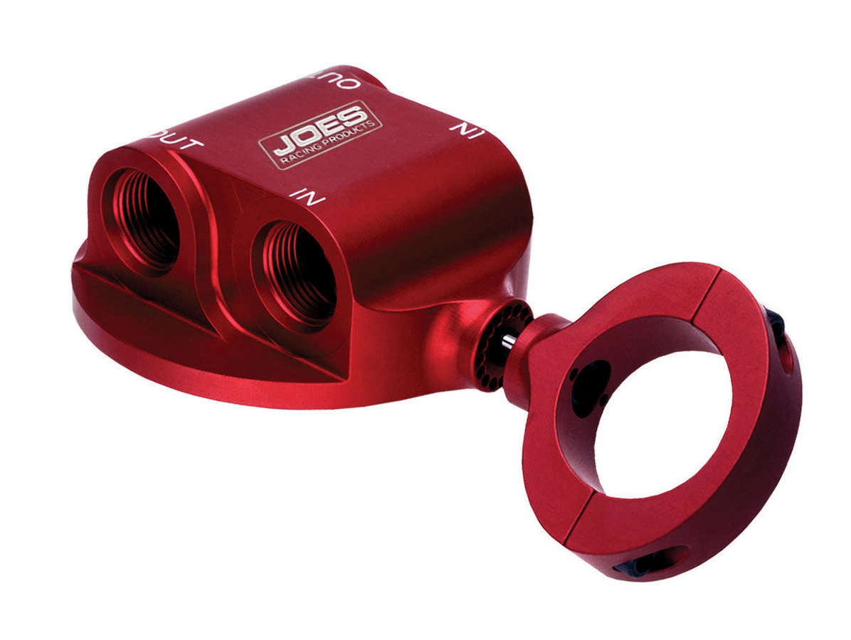 Oil Filter Mount, Clamp-On, 1/2 in NPT Ports, 13/16-16 in Center Thread, Aluminum, Red Anodize, 1-1/4 in Tube, HP4 Filters, Each