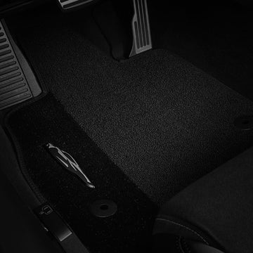 C8 Corvette Floor Mats, Jet Black w/Corvette Silhouette Logo and Jet Black Borde