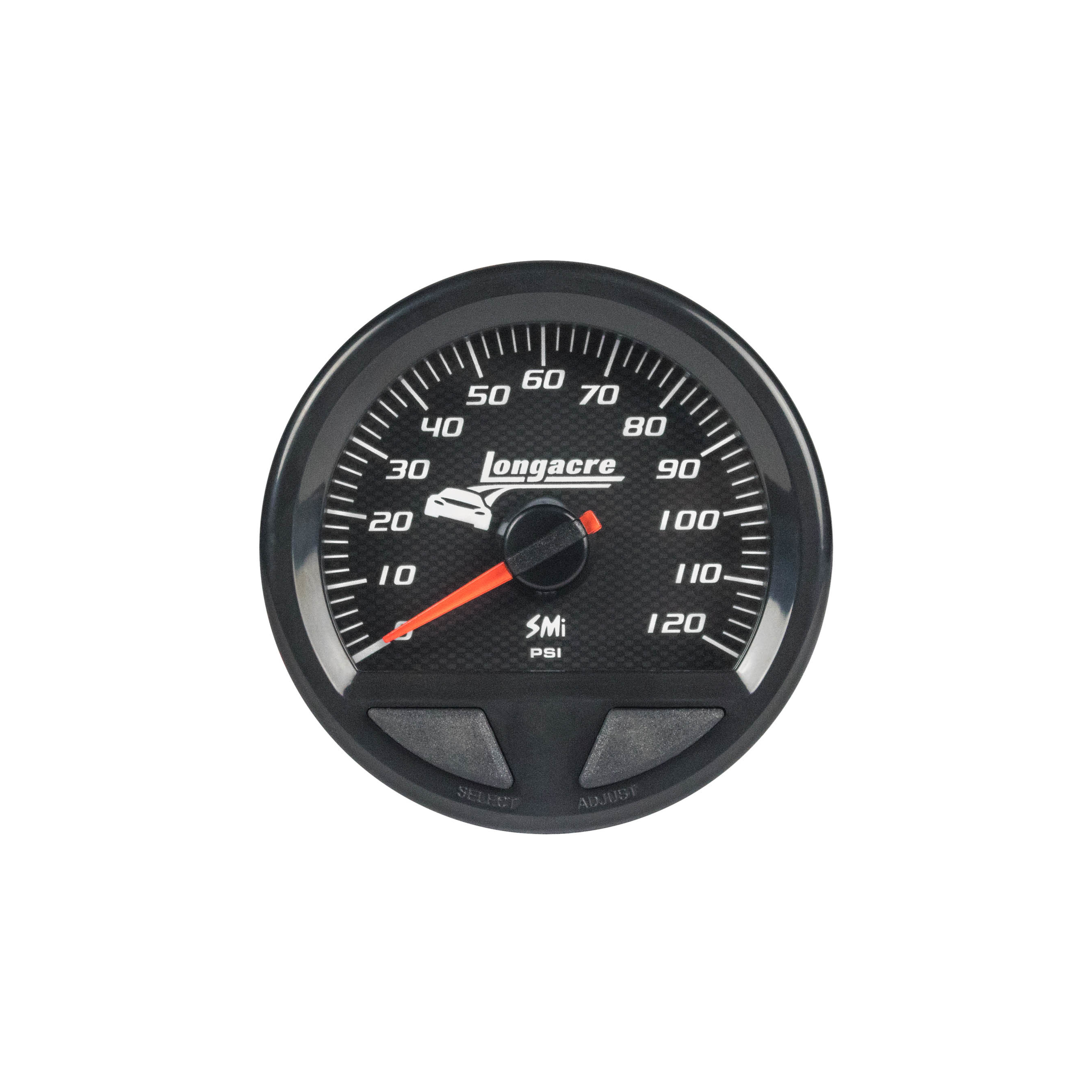 LONGACRE Fuel Pressure Gauge, Waterproof SMI, Stepper Motor, 0-100 PSI, Electric, Analog, Full Sweep, 2-5/8" Diameter,