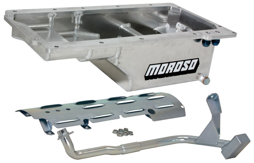 Moroso Engine Oil Pan, Street/Strip, Rear Sump, 6 qt, 6" Deep, Tray/Pickup Included, Aluminum, GM LS-Series, Each