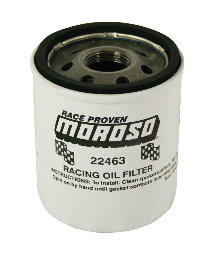 Moroso Oil Filter, Canister, Screw-On, 3-1/2" Tall, 22 mm x 1.50 Thread, Steel, White, Ford Modular/GM LS-Series, Eac