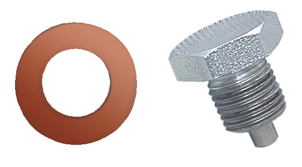 Moroso Drain Plug, 1/2-20" Thread, 3/4" Hex Head, Copper Washer, Magnetic, Steel, Zinc Oxide, Each