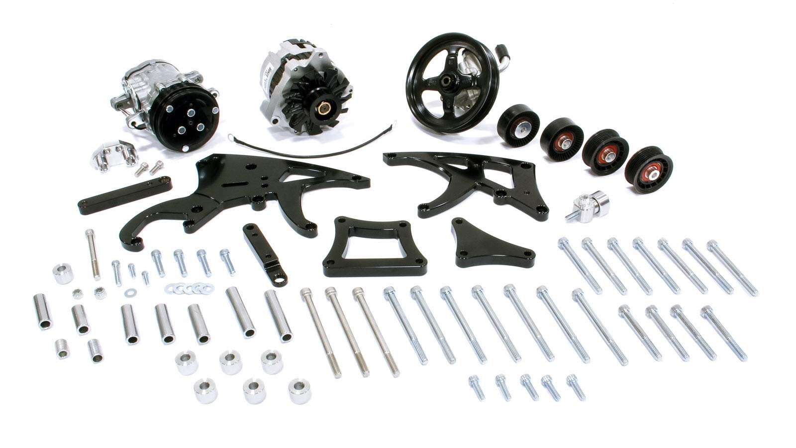 MARCH Pulley Kit, Sport Track, 6 Rib Serpentine, Aluminum, Black Powder Coat, GM LS-Series, Kit