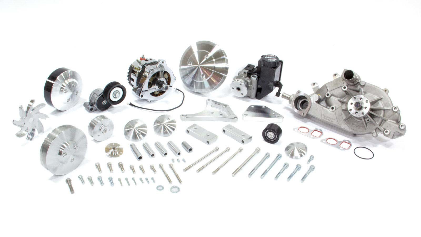 MARCH Pulley Kit, Sport Track, 6 Rib Serpentine, Aluminum, Clear Powder Coat, AC Delete, GM LS-Series, Kit