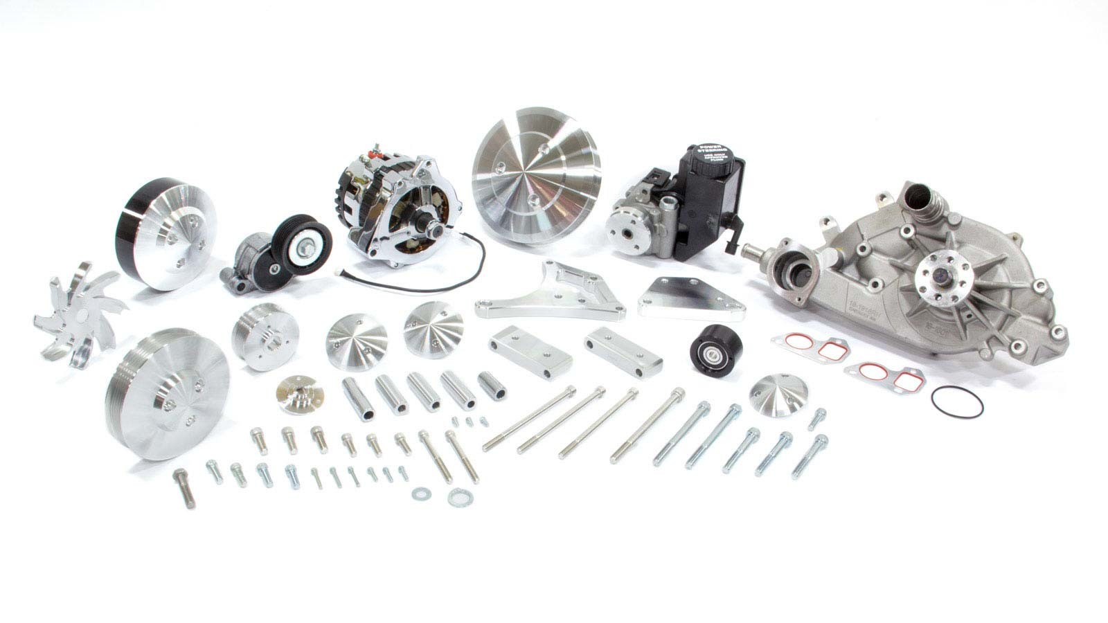 MARCH Pulley Kit, Sport Track, 6 Rib Serpentine, Aluminum, Clear Powder Coat, AC Delete, GM LS-Series, Kit