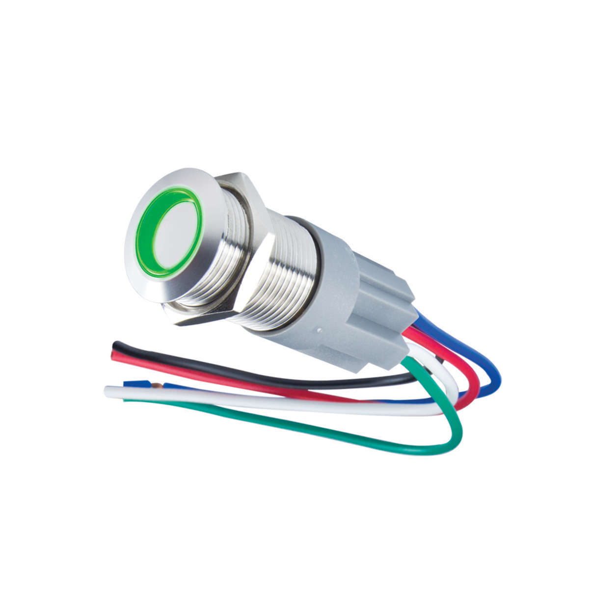 Oracle Push Button Switch,  LED Flush,  On/Off,  Lighted Ring,  Pre-Wired,  12V,  Green/Nickel Plated,  Each