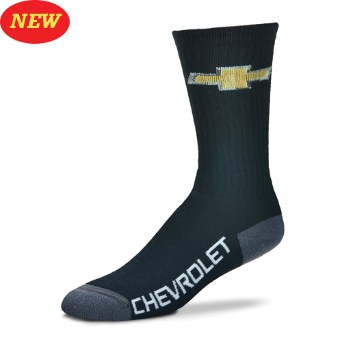 Chevrolet Bowtie, Crew Socks, Pair, Black with Bowtie Logo, Chevrolet Script