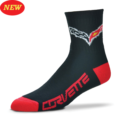 C7 Corvette, Team Color Quarter Crew Socks, Pair, Black with C7 Flag Logo