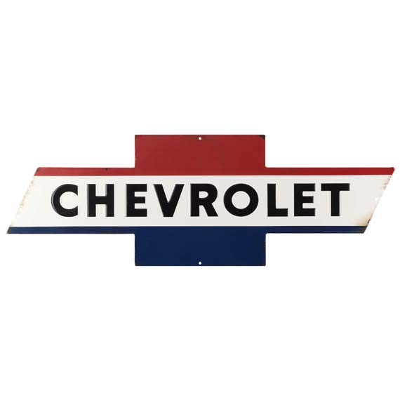 CHEVROLET Die Cut Embossed Tin Bowtie Sign, Vintage Look