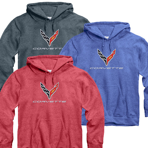 C8 2020 Corvette Hooded Sweatshirt, Appliqué C8 Logo with Embroidered Corvette Text