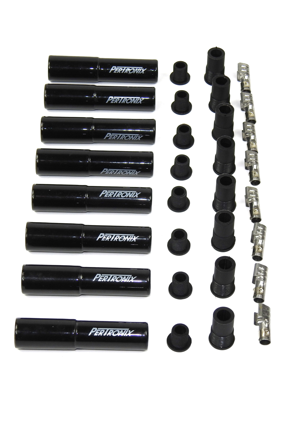 PERTRONIX IGNITION Boot/Terminal Kit, Spark Plug, 8 mm, Ceramic, Black, Straight, Set of 8