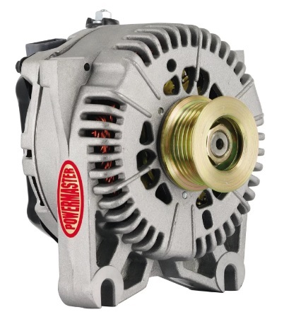 Powermaster Alternator, 4G Style, 200 amp, 12V, Internal Regulator, OEM 3-Pin, 6 Rib Serpentine Pulley, V Mount, Natural,