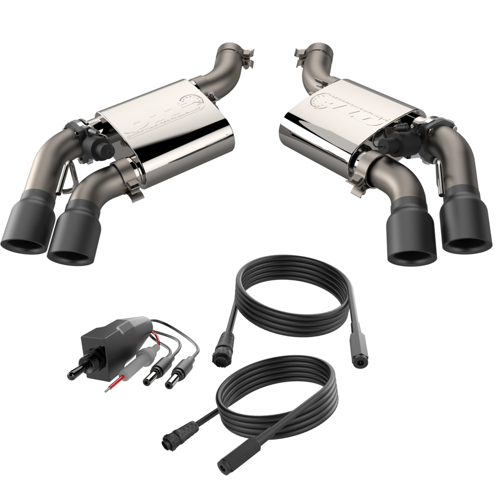 QTP  16-22+ Camaro SS Quad-Tip Exhaust System Screamer Cutouts Black Polished Tips