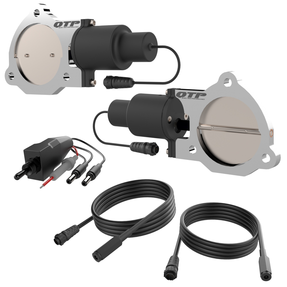 QUICK TIME PERFORMANCE Exhaust Cut-Out Electric Bolt-On Dual 3-Bolt 3-1/2 in Dia