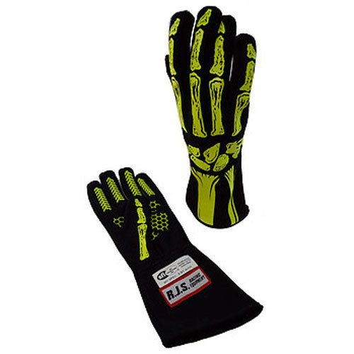 RJS, Single Layer Yellow Skeleton Gloves Large