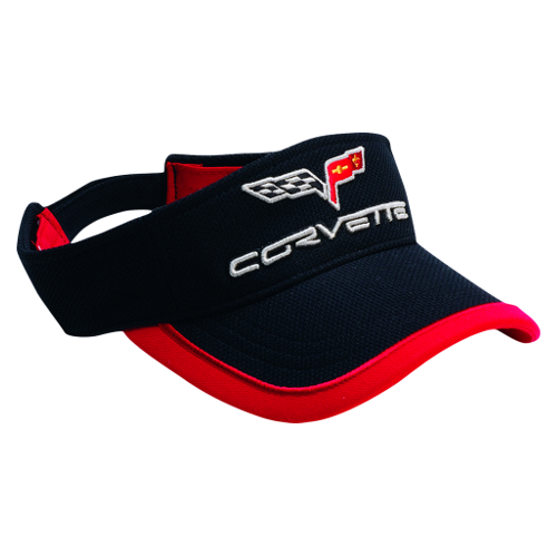 C6 Corvette C6 Flag Logo Pique Mesh Visor, Black with Red Trim