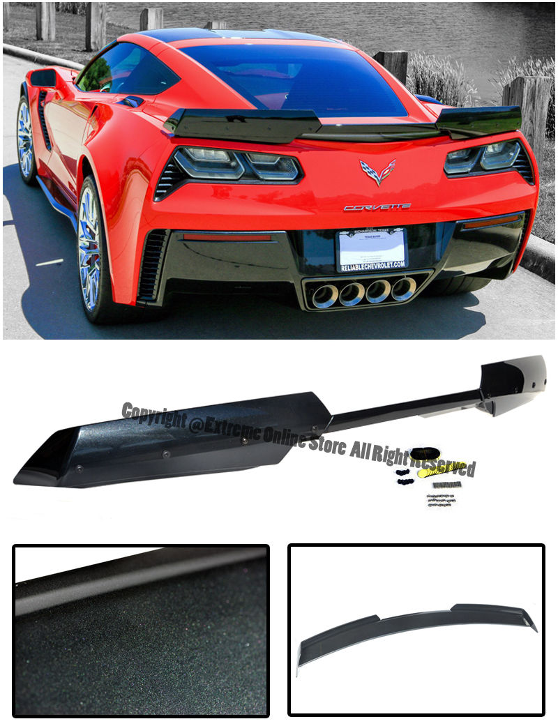 C7 Corvette  2014- All Trim Models Z06's Z07 Stage 2 Style Carbon Flash Painted Rear Spoiler ( 2 Large Wickers Mounted to Spoile
