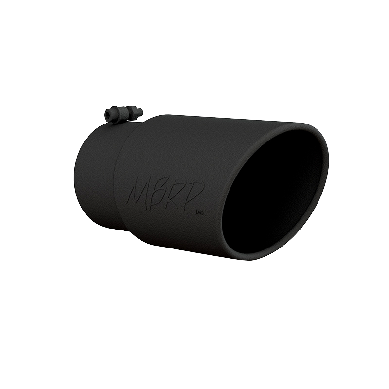 Exhaust Tip 6 in OD Angled Rolled End 5 in Inlet 12 in Length Black Coated MBRP
