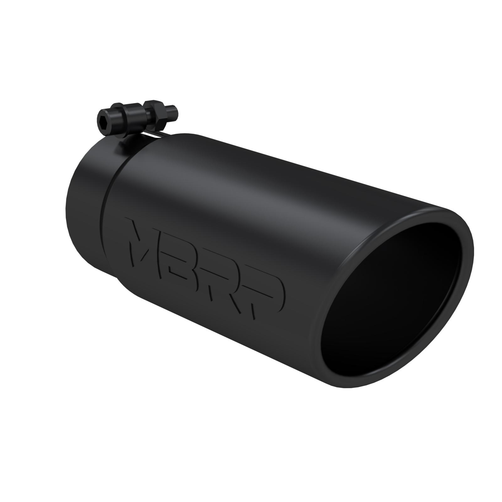 Exhaust Tip 4 in OD Angled Rolled End 3 1/2 in Inlet 12 in Length Black Finish M