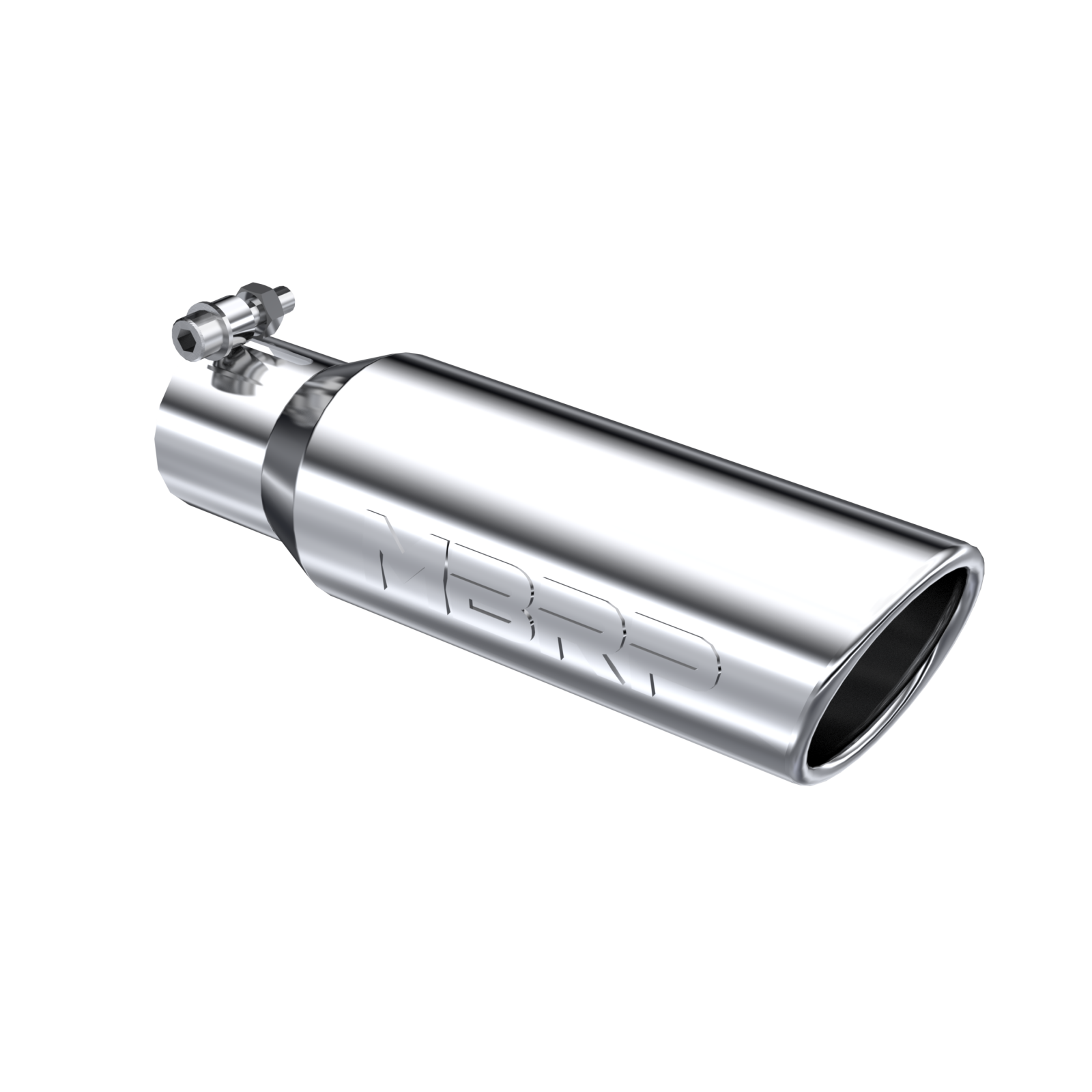 Exhaust Tip 3 1/2 in OD Angled Rolled End 2 1/2 in Inlet 12 in Length T304 Stain