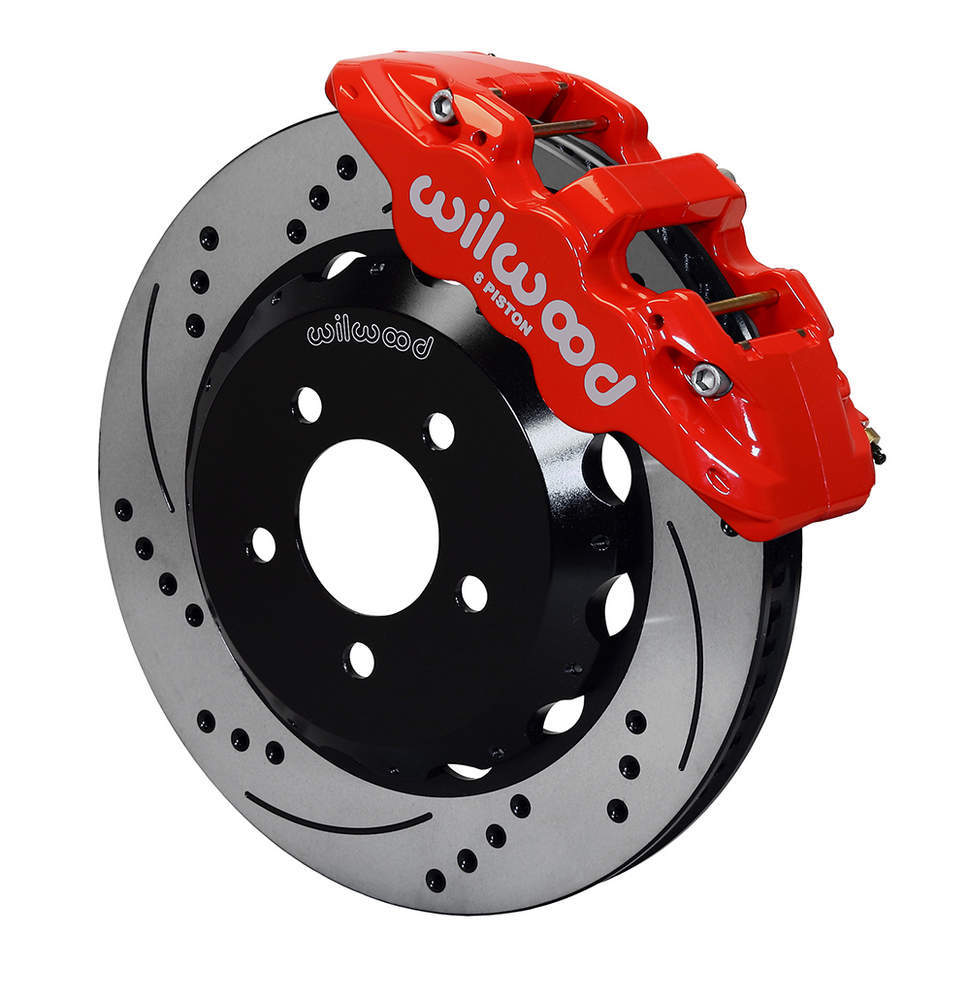 Willwood Brake System, AERO6 Big Brake, Front, 6 Piston Caliper, 14.000" Drilled/Slotted Iron Rotor, Aluminum, Red Powd