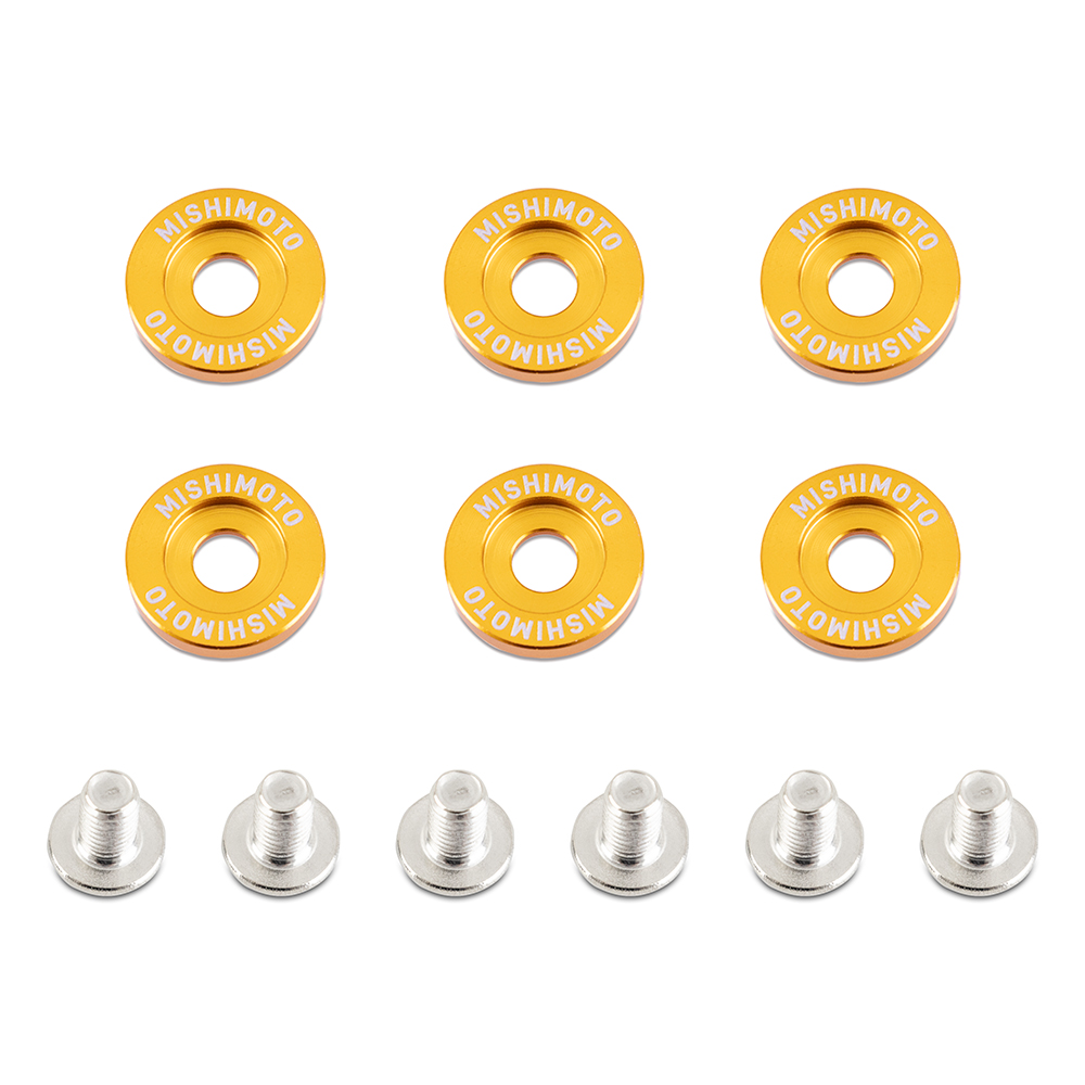 Mishimoto M6 X 1.0 Fender Washer and Bolt Kit, 20mm OD, 6 pcs, Gold