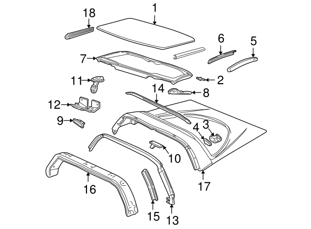 C5 Corvette Weatherstrip Retaine, Roof & Window Rear