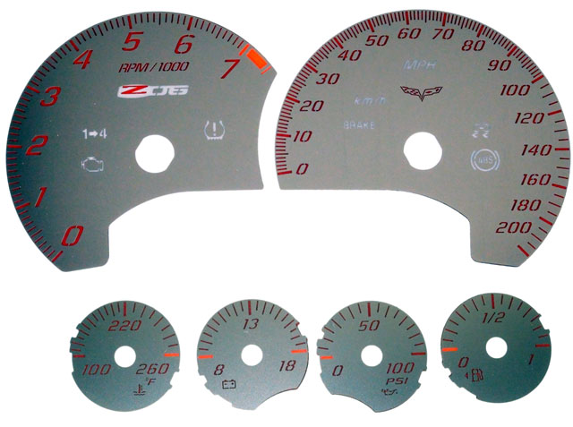 C6/Z06 Corvette Stainless Steel Edition Gauge Faces - For Z06 Corvette