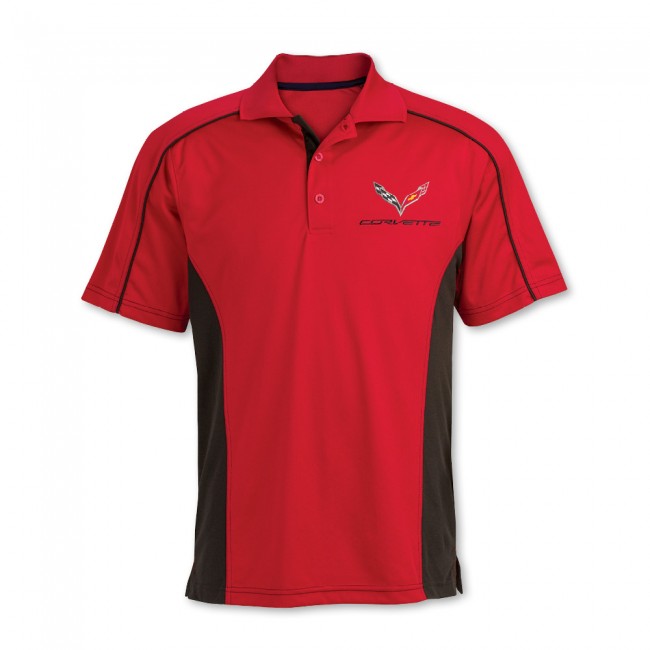 C7 Corvette, Mens Stingray Performance Colorblock Polo - Red/Black