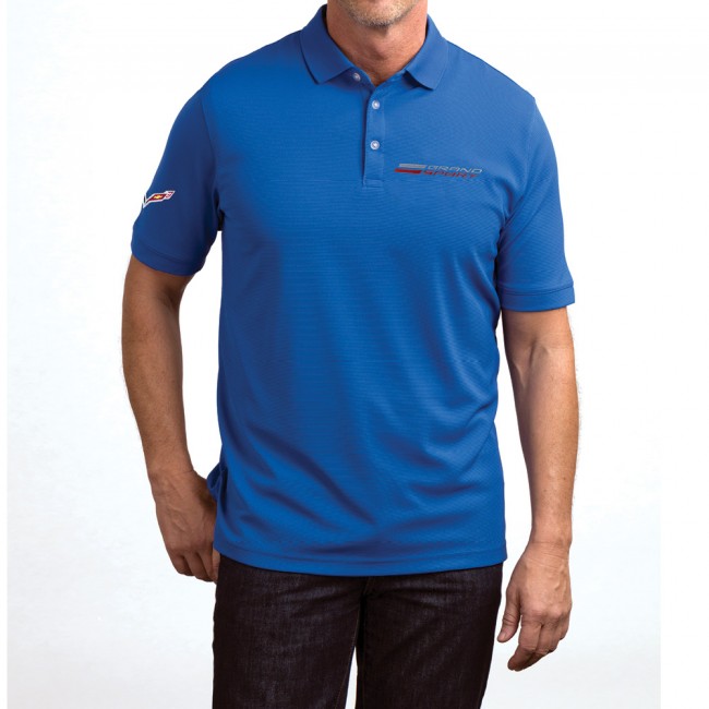 C7 Corvette, Mens Grand Sport Texture Polo - Blue