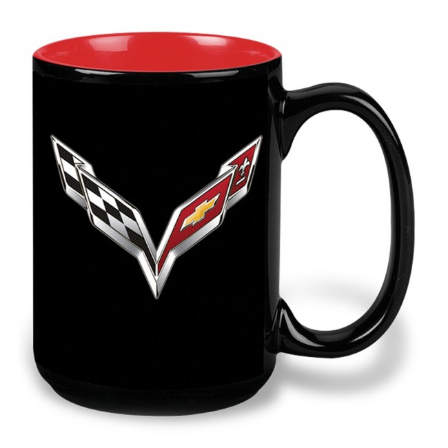C7 Corvette, Crossed Flags Mug Black/Red