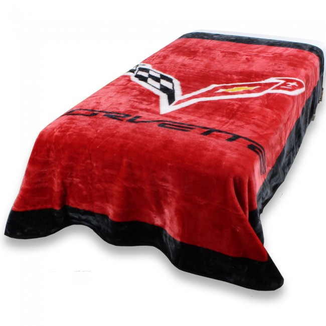 C7 Corvette Crossed Flags Throw Blanket  63” x 86