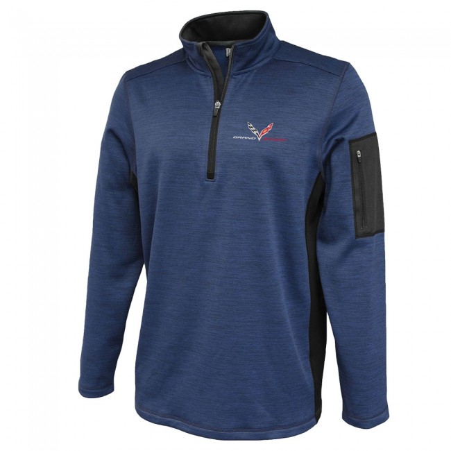 Corvette C7 Logo Grand Sport Quarter-Zip Jetstar Fleece Pullover, Navy