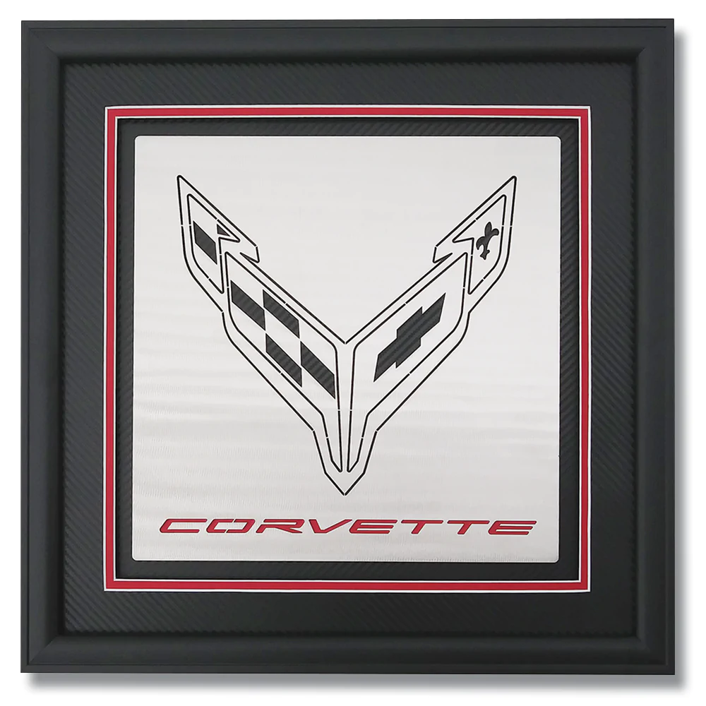 Corvette C8 Crossed Flag Emblem Signature Shadow Box, 18.5" inch