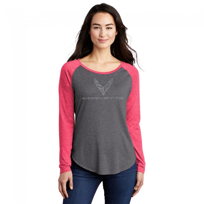 C8 Corvette Raglan Sleeve T-Shirt, Women's, Pink/Grey