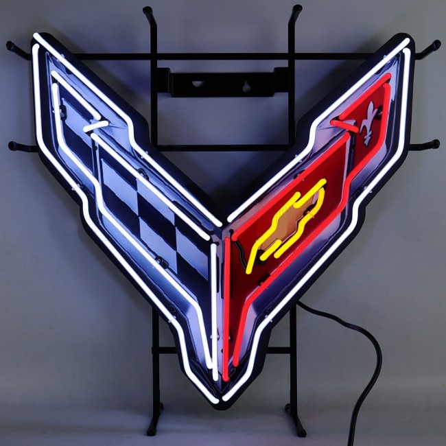 C8 Corvette, Next Generation 2020 Corvette Crossed Flags Neon Sign, 24"W x 24"H x 4"D For indoor use only