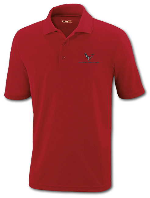 C8 Corvette, Men's Red 2020 Corvette Next Gen Core365 Polo Shirt