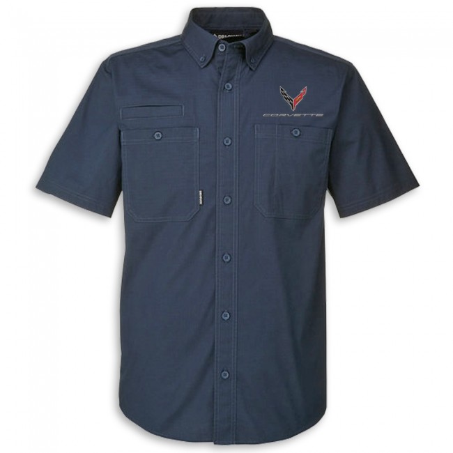 C8 Corvette DRI™ DUCK Short Sleeve Button Down - Deep Blue