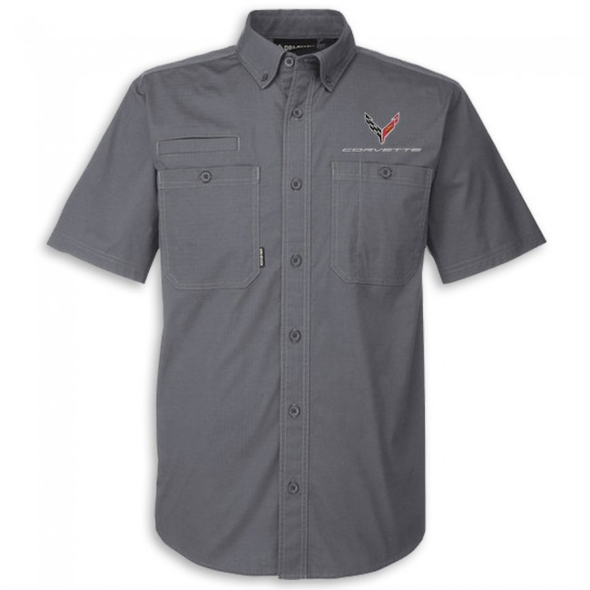 C8 Corvette DRI™ DUCK Short Sleeve Button Down - Gunmetal