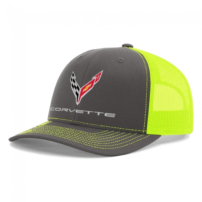 C8 Corvette Mesh-Back Cap Charcoal/Neon Yellow