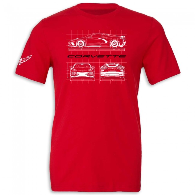C8 Corvette Blueprint T-Shirt Red