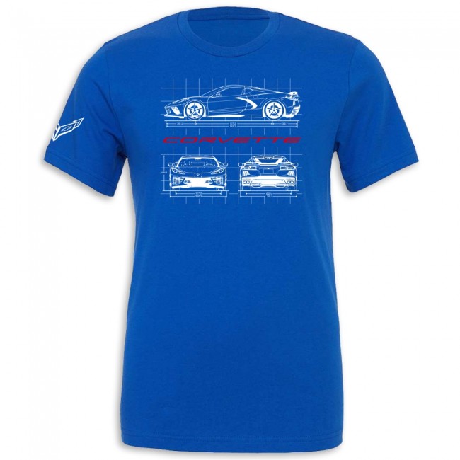 C8 Corvette Blueprint T-Shirt Royal Blue