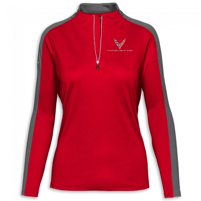 C8 Corvette Byway Quilted Quarter-Zip - Red/Charcoal