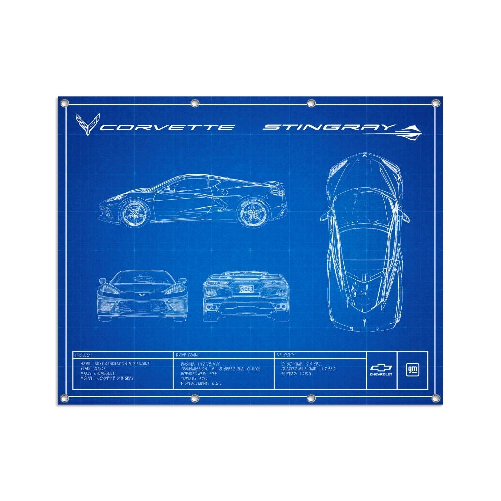 C8 Corvette Blueprint Metal Print
