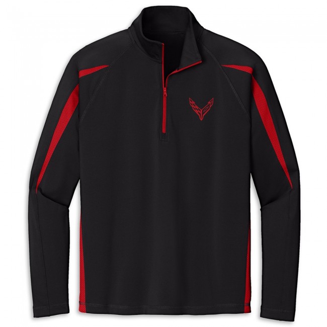Corvette C8 Colorblock Quarter-Zip  Black/Red