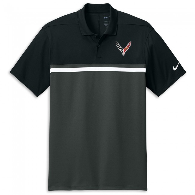 C8 Corvette  Nike Dri-FIT Colorblock Polo, Black/Gray/White