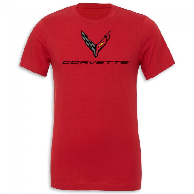 C8 Corvette Crossed Flags T-Shirt, Canvas Red