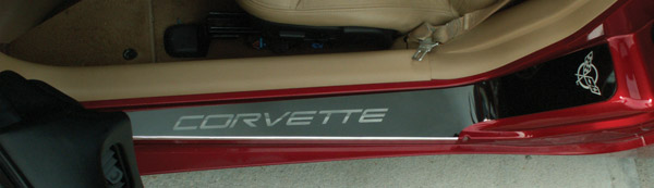 Outer Door Sill Covers - Brushed Stainless Steel, C5 Corvette with "Corvette" and C5 Logo